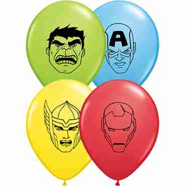 Marvel's Avengers Assemble Standard Red, Standard Yellow, Standard Pale Blue and Fashion Lime Green Assortment Latex Round 5in/12.5cm  