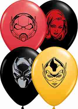 Marvel's Characters Faces Fashion Goldenrod, Standard Red and Fashion Onyx Black Assortment Latex Round 5in/12.5cm 