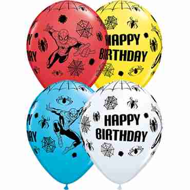 Marvel's Ultimate Spider-Man Birthday Standard White, Standard Red, Standard Yellow and Fashion Robins Egg Blue Assortment Latex Round 11in/27.5cm