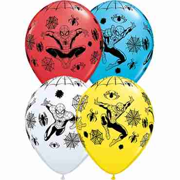 Marvel's Ultimate Spider-Man Standard White, Standard Red, Standard Yellow and Fashion Robins Egg Blue Assortment Latex Round 11in/27.5cm