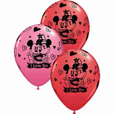 Mickey & Minnie I Love You Standard Red and Fashion Rose Assortment Latex Round 11in/27.5cm