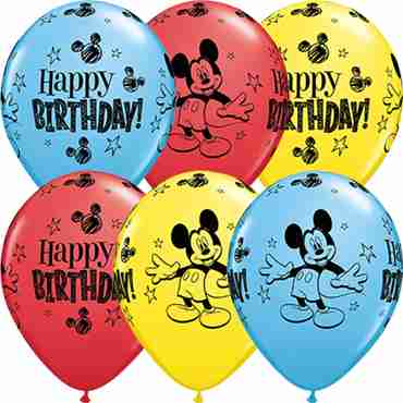 Mickey Mouse Birthday Standard Yellow, Standard Red and Standard Pale Blue Assortment Latex Round 11in/27.5cm