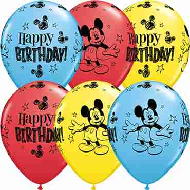 Mickey Mouse Birthday Standard Yellow, Standard Red and Standard Pale Blue Assortment Latex Round 11in/27.5cm