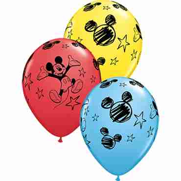 Mickey Standard Yellow, Standard Red and Standard Pale Blue Assortment Latex Round 11in/27.5cm