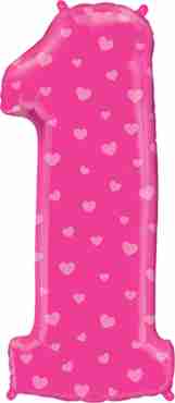 Number One Pink Hearts Foil Shape 38in/97cm
