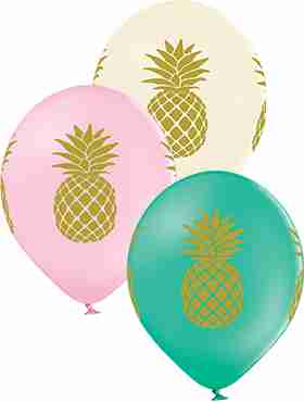 Pineapple Pastel Pink, Pastel Vanilla and Pastel Forest Green Assortment Latex Round 12in/30cm