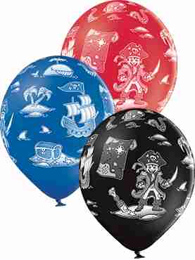 Pirate Pastel Red, Pastel Royal Blue and Pastel Black Assortment Latex Round 12in/30cm