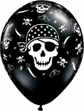 Pirate Skull and Cross Bones Fashion Onyx Black Latex Round 11in/27.5cm