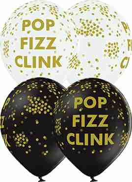 Pop Fizz Clink Pastel White and Pastel Black Assortment Latex Round 12in/30cm