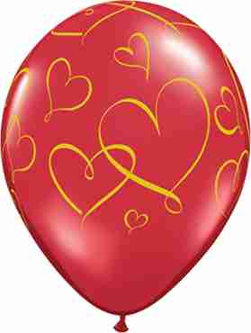 Romantic Hearts Crystal Ruby Red (Transparent) Latex Round 11in/27.5cm