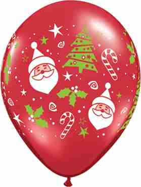 Santa and Christmas Tree Crystal Ruby Red (Transparent) Latex Round 11in/27.5cm