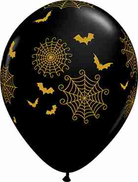 Spider Web and Bats Fashion Onyx Black Latex Round 11in/27.5cm