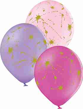 Splatters Pastel Pink, Pastel Lavender and Pastel Rose Assortment Latex Round 12in/30cm