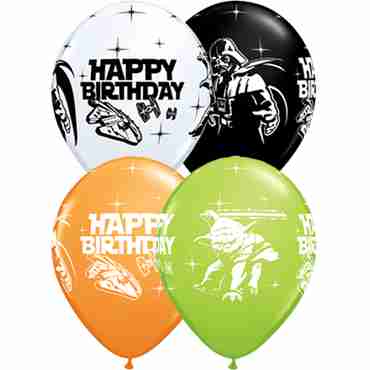 Star Wars Birthday Standard Orange, Standard White, Fashion Onyx Black and Fashion Lime Green Assortment Latex Round 11in/27.5cm