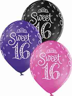 Sweet 16 Pastel Rose, Pastel Royal Lilac and Pastel Black Assortment Latex Round 12in/30cm