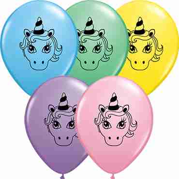 Unicorn Head Pastel Assortment Latex Round 5in/12.5cm