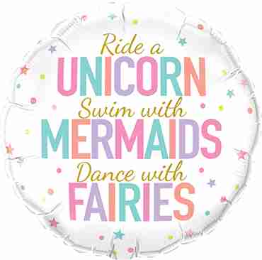 Unicorn/Mermaid/Fairies Foil Round 18in/45cm