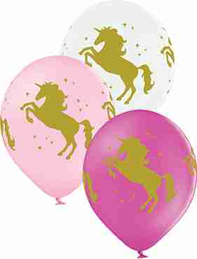 Unicorns Pastel White, Pastel Pink and Pastel Rose Assortment Latex Round 12in/30cm