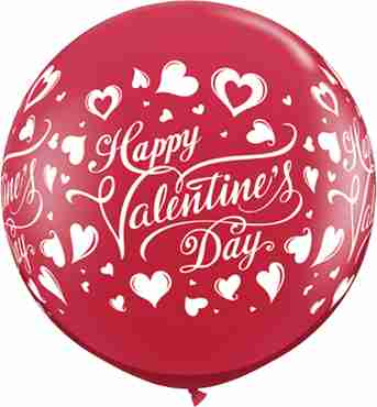 Valentine's Classic Hearts Crystal Ruby Red (Transparent) Latex Round 36in/90cm