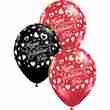 Valentine's Classic Hearts Fashion Onyx Black and Crystal Ruby Red (Transparent) Assortment Latex Round 11in/27.5cm