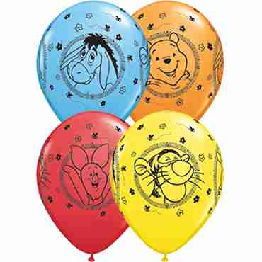 Winnie The Pooh Characters Standard Yellow, Standard Red, Standard Orange and Standard Pale Blue Assortment Latex Round 11in/27.5cm